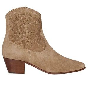 Saint Laurent YSL Rock Embroidered Womens Western Boots, in Tan size 40